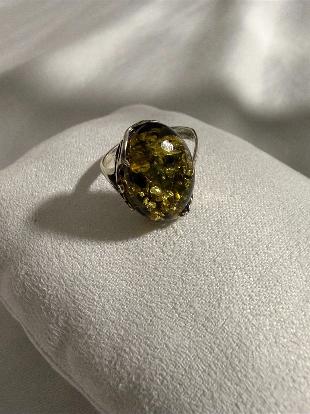 Sterling Silver Green Amber size 6